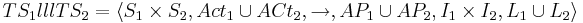TS_1 lll TS_2= \langle S_1 \times S_2, Act_1 \cup ACt_2, \rightarrow, AP_1 \cup AP_2, I_1 \times I_2, L_1 \cup L_2 \rangle